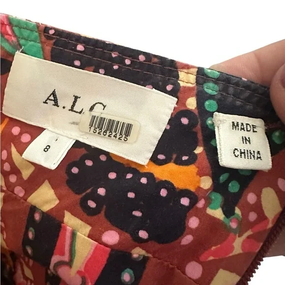 ALC Adelle Tiered Halter Dress Midi Length Tropical Print Size 8 Cotton Vacation - Picture 6 of 8